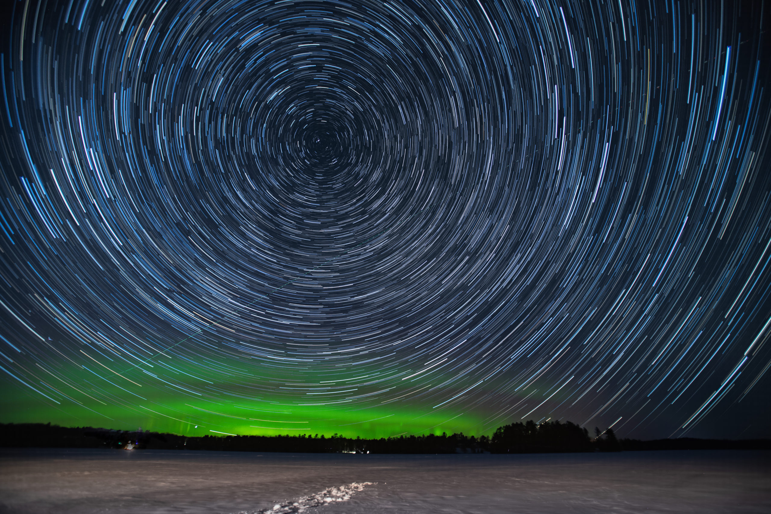 Plum Lake star trails and northern lights